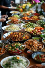 Obraz premium A buffet table full of delicious food. AI.