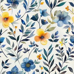 Obraz premium Modern Floral Pattern with Blue and Yellow Flowers