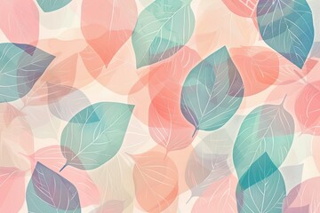 Simple, abstract leaf shapes in pastel colors, creating a cute and nature-inspired background
