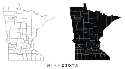 Minnesota state map of regions districts vector black on white and outline	