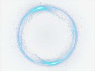 Blue light circle with sparkles, vector magic glow 3d effect. Realistic blue shiny ring or swirl, round frame of flare trail with glitter dust, blue fairy dust isolated on transparent background
