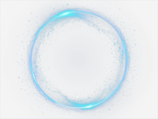 Blue light circle with sparkles, vector magic glow 3d effect. Realistic blue shiny ring or swirl, round frame of flare trail with glitter dust, blue fairy dust isolated on transparent background