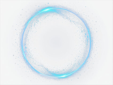 Blue light circle with sparkles, vector magic glow 3d effect. Realistic blue shiny ring or swirl, round frame of flare trail with glitter dust, blue fairy dust isolated on transparent background