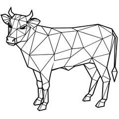 cow portrait full body low poly polygon outline line art illustration, isolated on transparent background