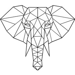 elephant portrait low poly polygon outline , isolated on transparent background