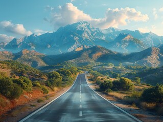 Obraz premium Journey to Freedom: Epic Road Trip Adventure with Winding Roads and Breathtaking Scenery