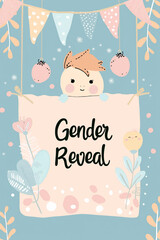Gender reveal calligraphy lettering with cute baby flat illustration