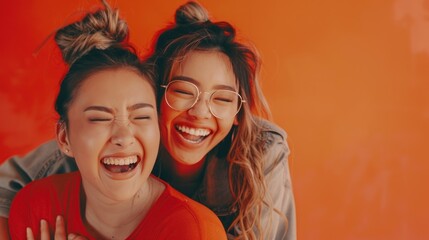 Two laughing women in vibrant colors