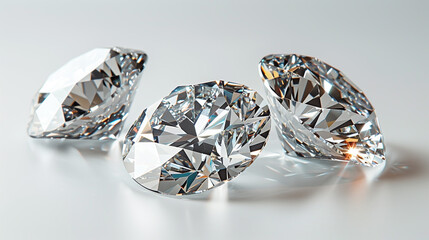 Isolated beautiful cut diamonds on a white studio background.