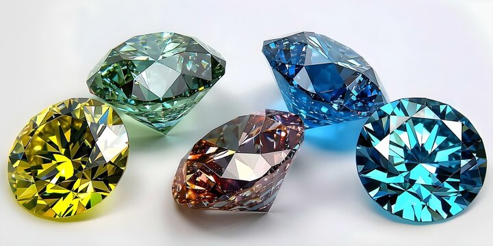 Five Varieties of Diamonds Displayed on a White Background. Concept Diamond Cuts, White Background, Crystal Clear, Sparkling Gems, High Quality Display