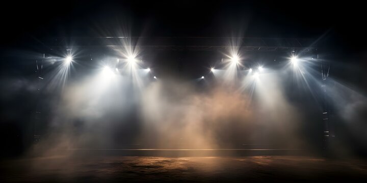 Concert stage with spotlights and smoke background for copy space. Concept Concert Stage, Spotlights, Smoke Background, Copy Space, Music Performance