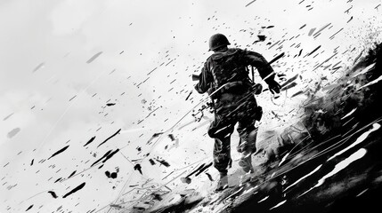 Lone soldier running with dynamic splatter