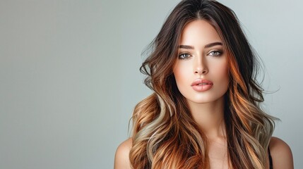 Fototapeta premium Close-Up Portrait of a Woman with Ombre Hair, Elegant and Natural Look, Ideal for Beauty and Fashion Editorials, Copyspace