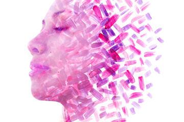 A paintography profile portrait of a woman in pink colors © DAZOKA.com