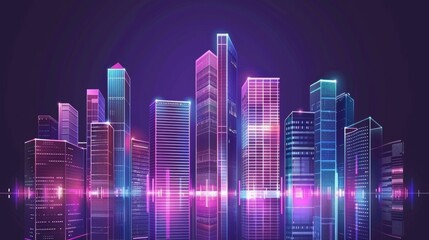 Naklejka premium Vibrant futuristic cityscape with neon skyline and modern architecture