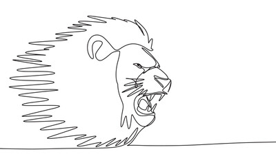 Angry lion one line continuous. Angry lion line art. Hand drawn vector art.