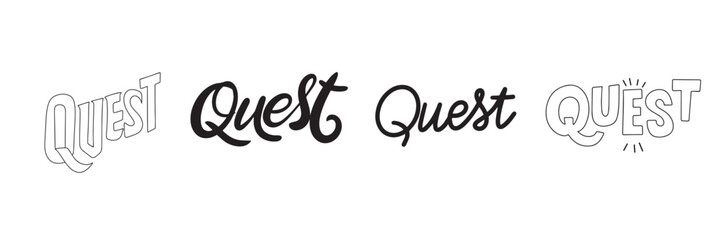Collection of word Quest text lettering. Hand drawn vector art.