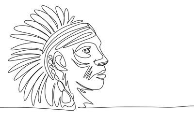 Indigenous human one line continuous. Indigenous man line art. Hand drawn vector art.