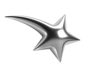 3d y2k abstract chrome shooting star shape with shiny metallic silver surface. Isolated vector element for retrofuturistic, cosmic, celestial, sci-fi themes, adding bling, sparkle, flash to designs