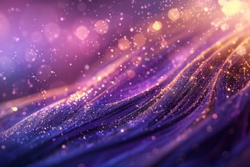 Enchanting purple and gold sparkle background with shimmering waves