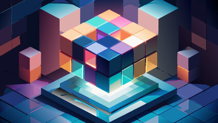 Obraz premium Colorful Geometric Digital Artwork of Abstract Cubes
