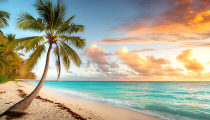 Obraz premium Sandstrand mit Palmen und Meer 