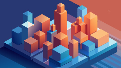 Obraz premium Vibrant 3D Isometric Cityscape at Dusk