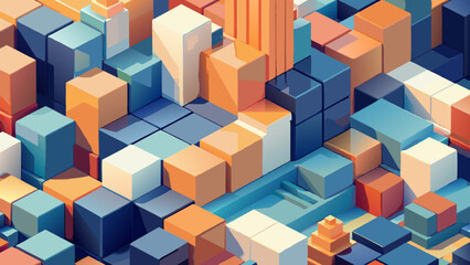 Obraz premium Abstract Isometric Cityscape with Colorful Geometric Buildings