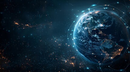 Fototapeta premium High-resolution view of Earth with visible glowing network connections in outer space. Concept of global communication and digital infrastructure. Suitable for technological and space themes
