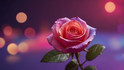Roses in the twilight: a single pink rose against a purple background