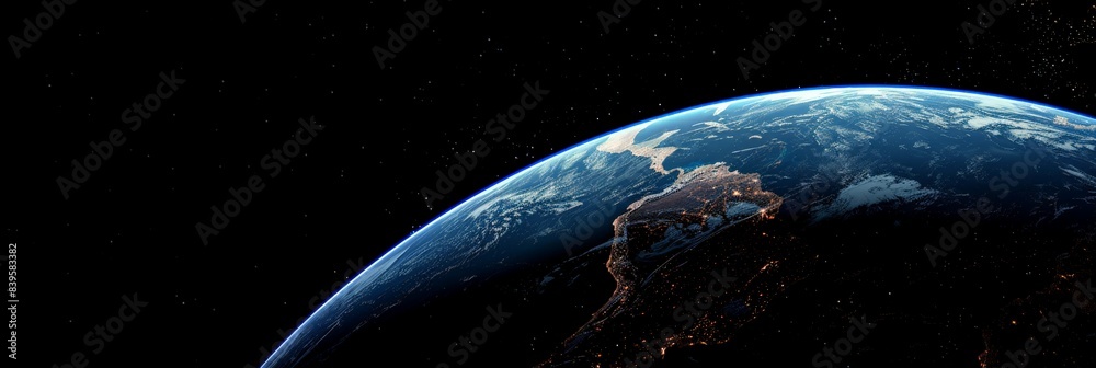 Poster spectacular view of earth from space with a clear perspective of the western hemisphere. the image c