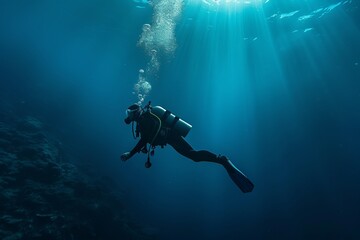 A diver diving in the deep sea , underwater, exploration, adventure