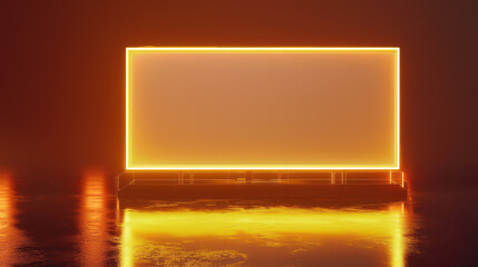 Neon billboard reflecting on wet surface