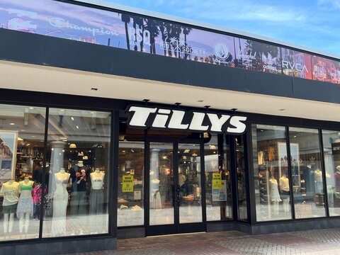 Exterior of Tillys retail store at Old Orchard Shopping Center in Skokie, IL
