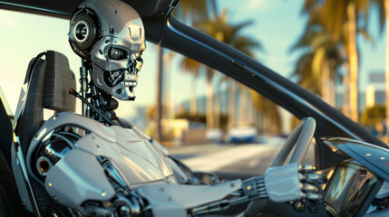 Fototapeta premium A robot driving a car