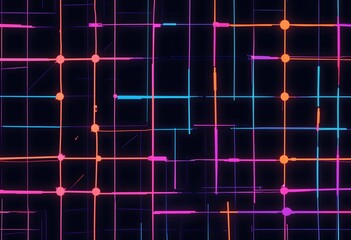 Obraz premium Neon Art Grid Lines - AI-Generated - Wallpaper Neon Dreamscape: Futuristic Grid Landscape