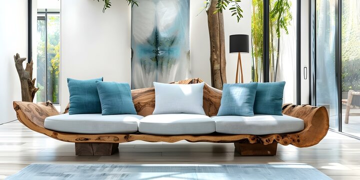 Luxury modern living room sofa made from a solid wood tree trunk. Concept Luxury Furniture, Modern Living Room, Tree Trunk Sofa, Solid Wood, Interior Design