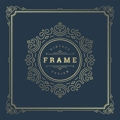 Vintage flourishes ornament swirls lines frame template vector illustration.