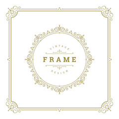 Vintage flourishes ornament swirls lines frame template vector illustration.