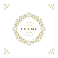 Vintage flourishes ornament swirls lines frame template vector illustration.