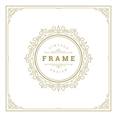 Vintage flourishes ornament swirls lines frame template vector illustration.