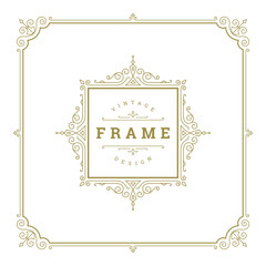 Vintage flourishes ornament swirls lines frame template vector illustration.