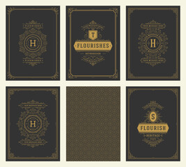 Vintage ornament greeting cards set templates flourish ornate frames and pattern background vector illustration © provectors