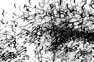 Abstract mental crazy background. Lunatic ink scribble textures as card. Deranged black and white hand drawn illustrations print. Unhinged abstract light trails painting. Pencil vector.