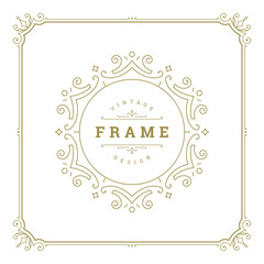 Vintage flourishes ornament swirls lines frame template vector illustration.