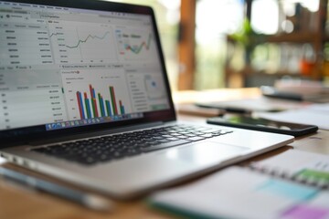 Close-up view of a laptop display with graphs