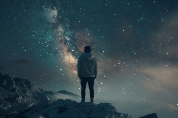 Naklejka premium A person enjoying the milky way at night , long exposure 