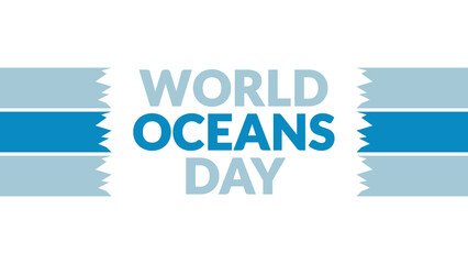World Oceans Day text on White background with side lines, World Ocean Day banner, card, illustration, poster for enjoying and celebrating Oceans Day.