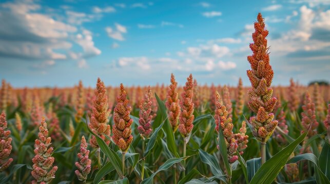 A field of sorghum bicolor, a cereal grain used for food and animal feed