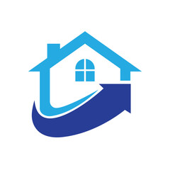 Real estate house logo design. Top arrow up house logotype.